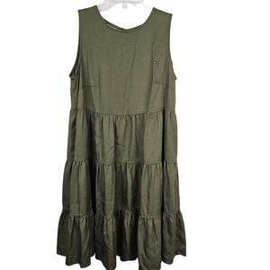 Tommy Hilfiger 2 Olive Green Fit Flare Tiered Ruffle‎ Dress Simple Cottagecore